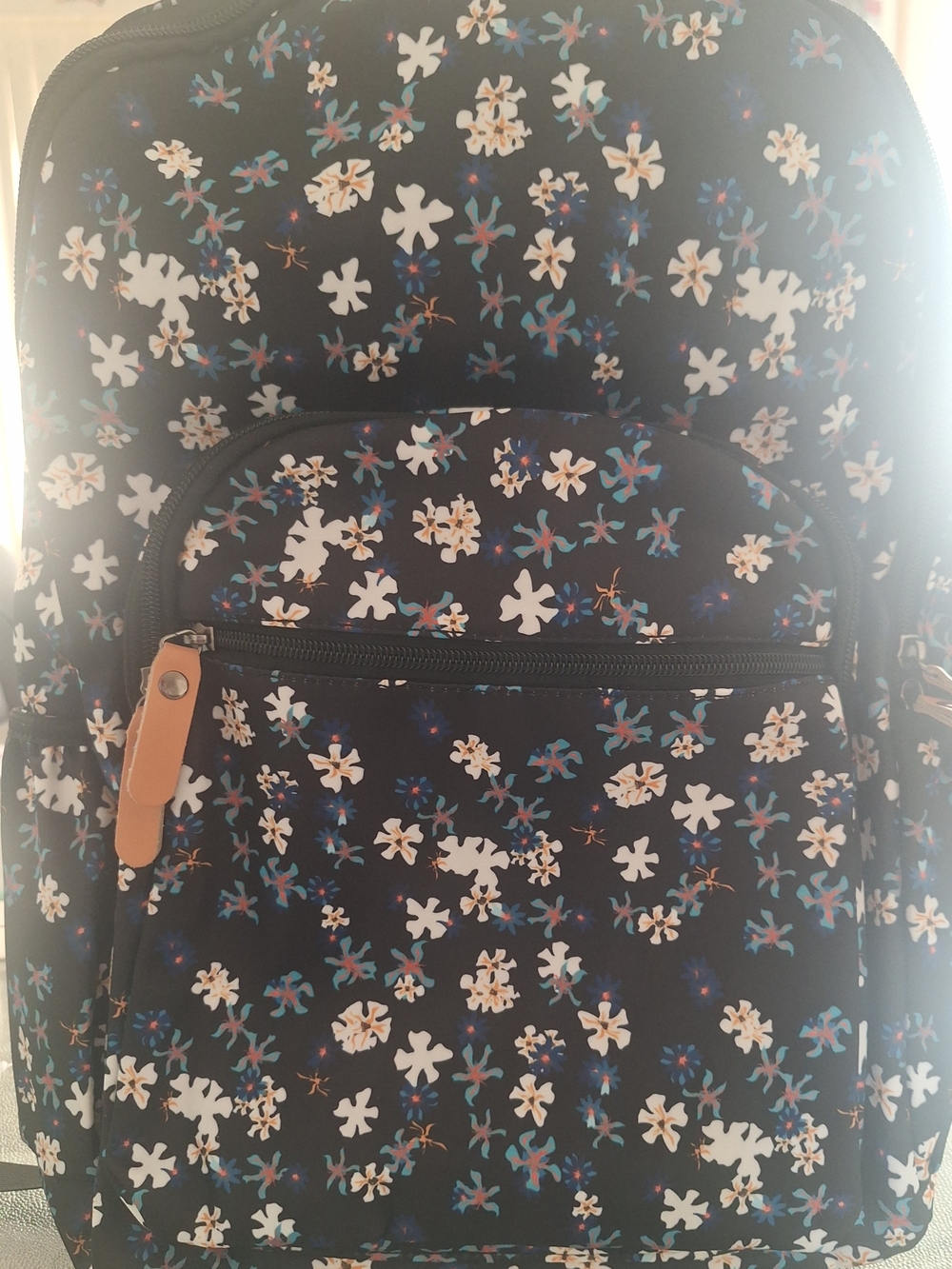 Navy Floral Women's Backpack with Front Pocket